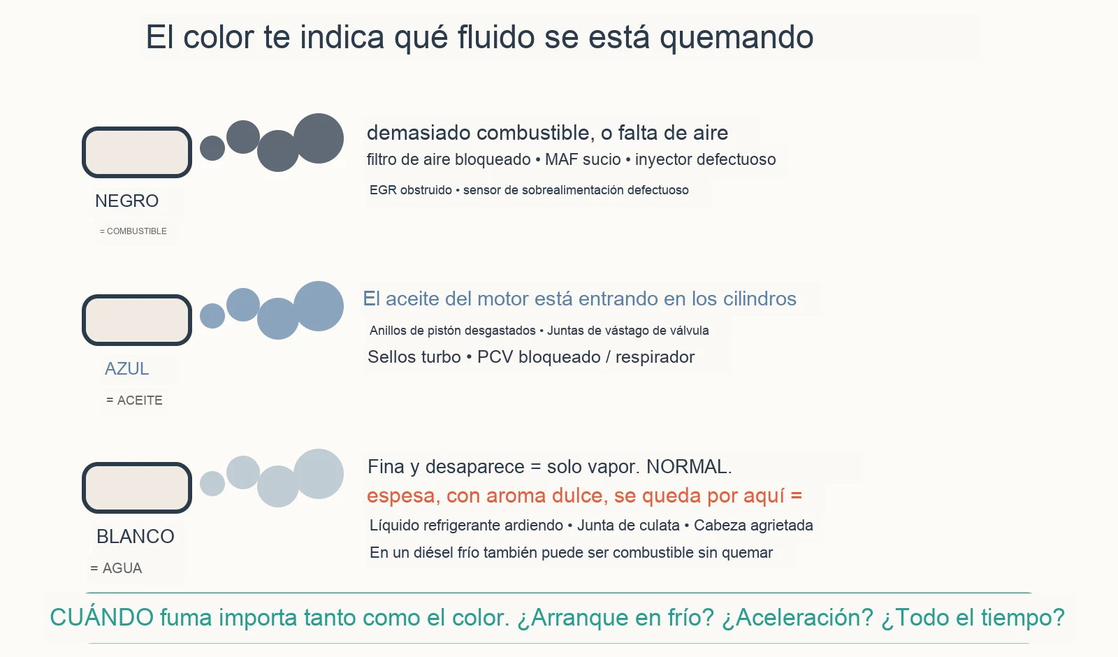 Diagrama diagnóstico: ¿Qué te dice el color del humo de escape?