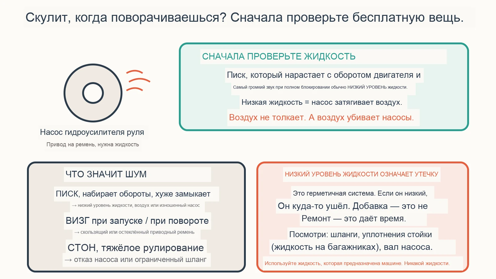 Диагностическая схема: почему мой гидроусилитель руля скрипит при повороте?